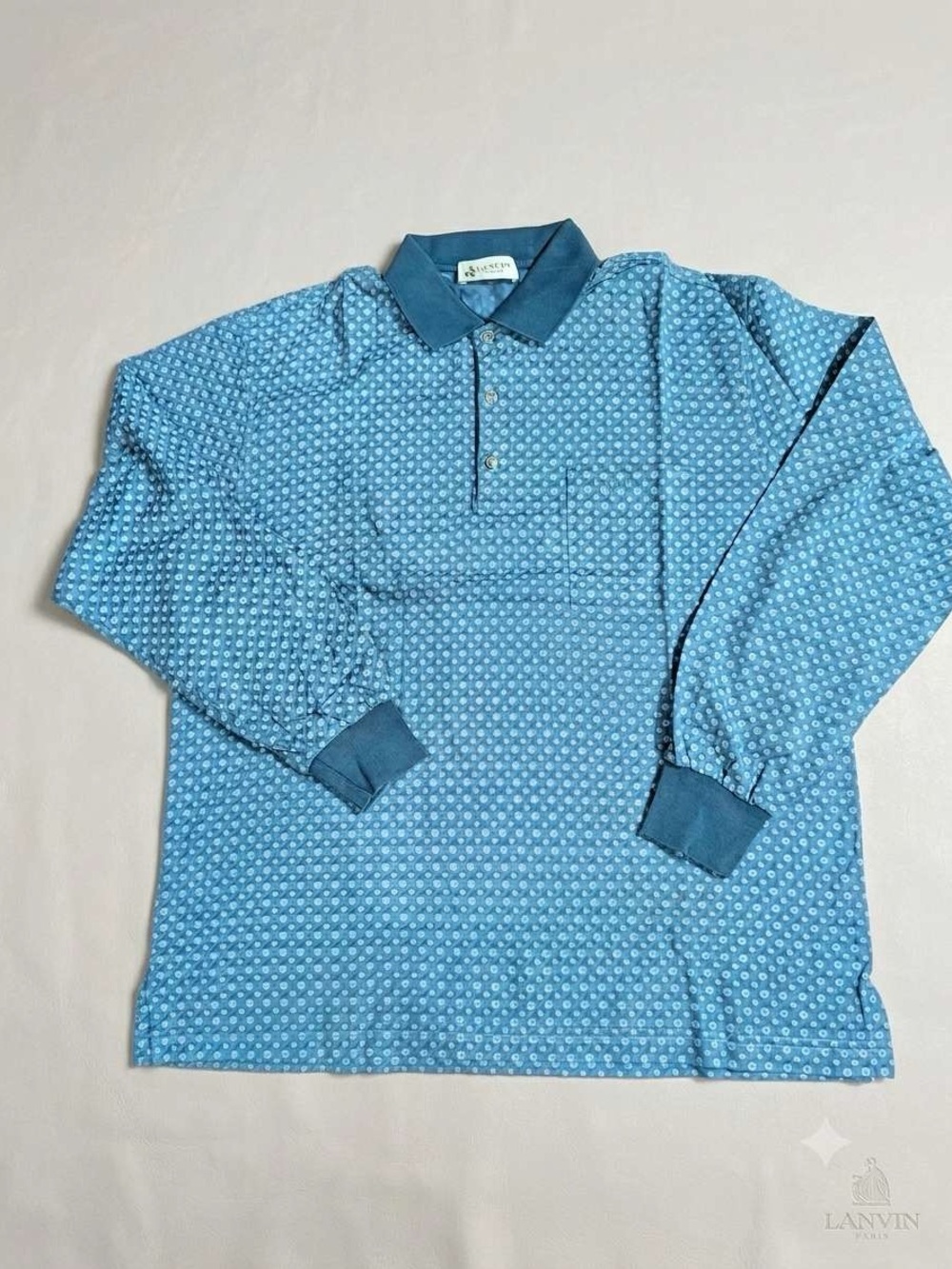 Lanvin Light Blue Patterned Long-Sleeve Polo